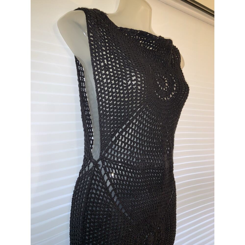 Frankies Bikinis Veronica Cover Up Black Crochet Knit Sleeveless Dress Large - Picture 6 of 9